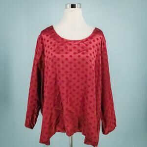 ModCloth Plus Size 4X Red Feelin A Little Dotty Satin Polka Dot Button Back Top